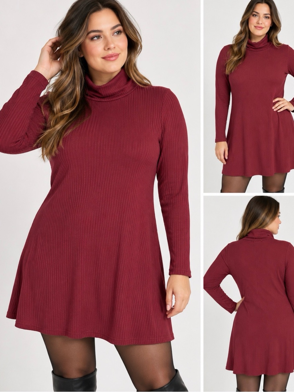 Vans Ribbed Turtleneck Long Sleeve Dress - Wine Red Size S Y2K Skater Fall